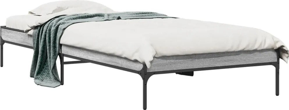 vidaXL Cadru de pat, gri sonoma, 90x190 cm, lemn prelucrat și metal