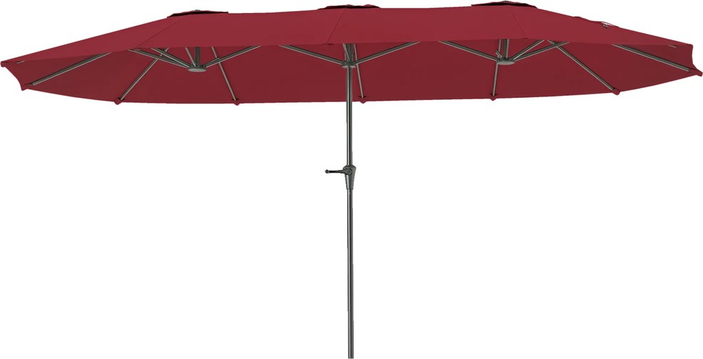 Outsunny Umbrelă Dublă de Grădină cu 12 Spițe, Orificii de Ventilație și Manivelă, 400x220x234 cm, Roșu Vin | Aosom Romania