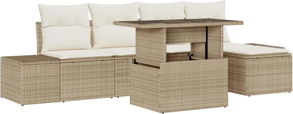vidaXL Set de canapele pentru grădină 6 pcs Bej Rattan poli