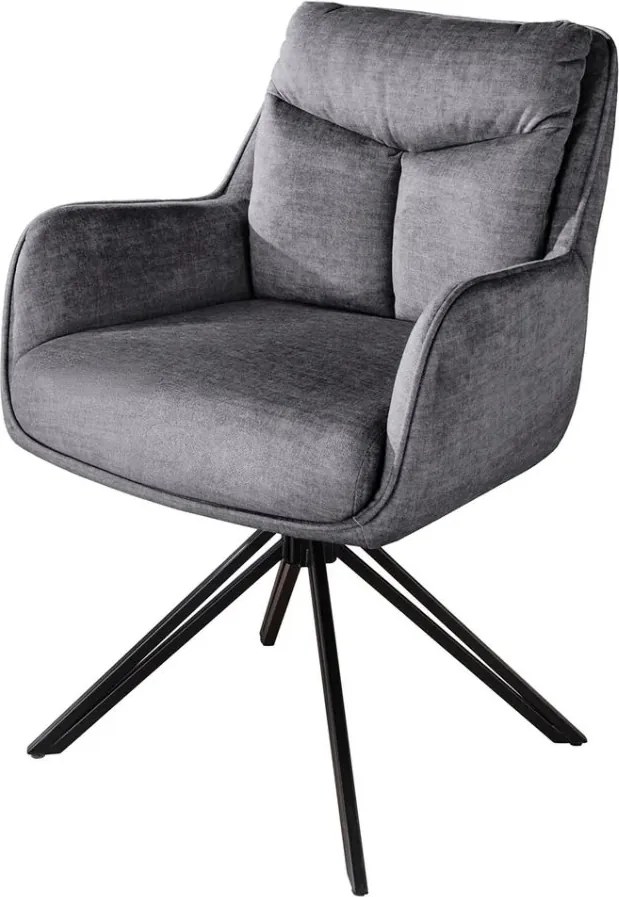 Set de 2 scaune pivotante, metal negru, catifea gri grafit, PROMETHEUS