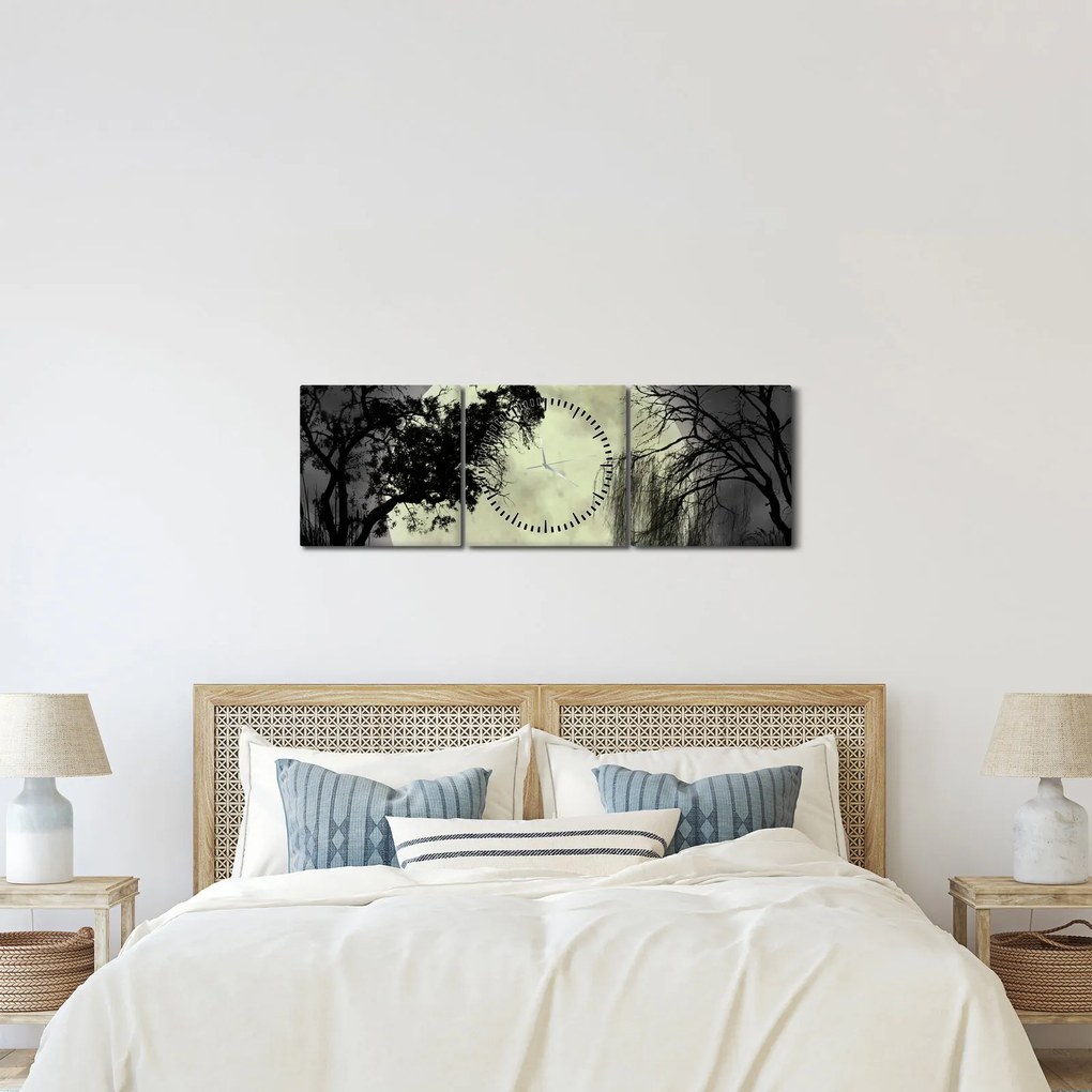 Tablou - Lună plină deasupra apei (cu ceas) (90x30 cm)