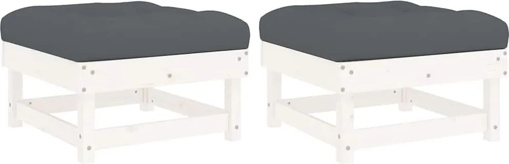vidaXL Taburete de grădină cu perne, 2 buc., alb, lemn masiv de pin
