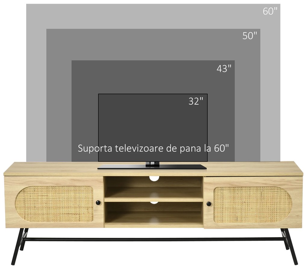 HOMCOM Centru Media TV până la 60" cu Rafturi, Uși Ratan, Design Contemporan Elegant | Aosom Romania