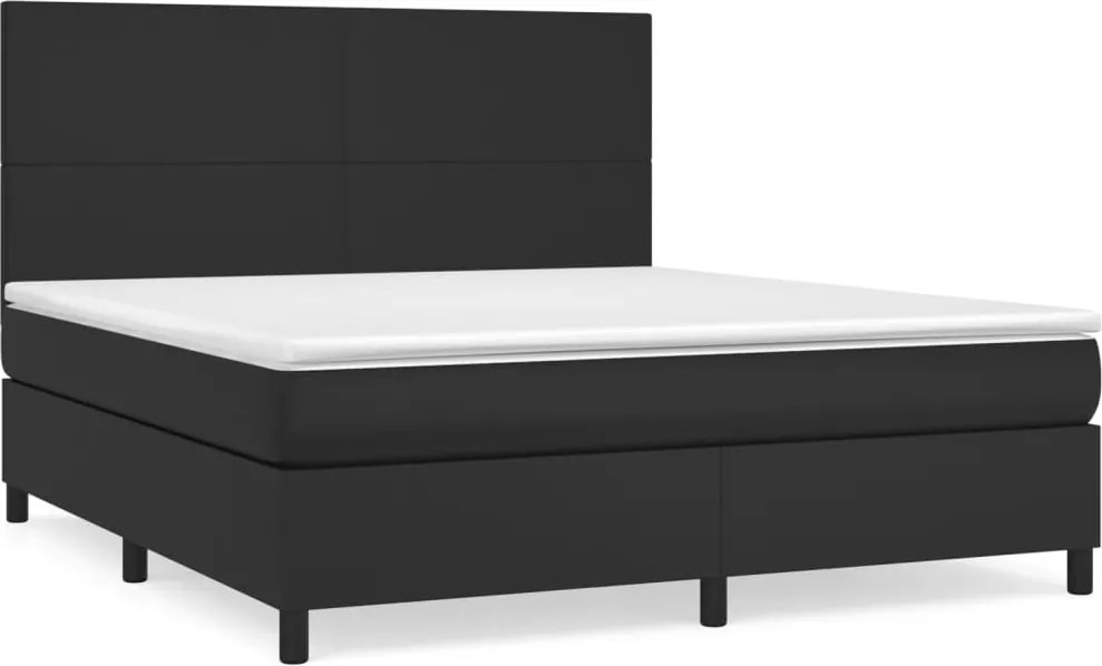 vidaXL Pat box spring cu saltea, negru, 160x200 cm, piele ecologică