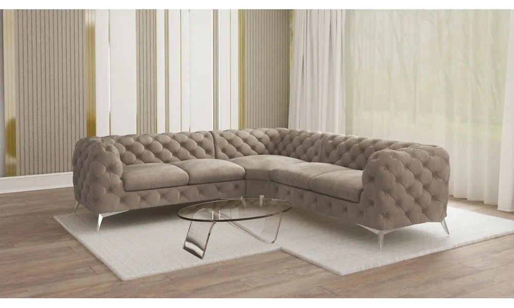 Colțar grej cu tapițerie din catifea Chelsea – Ropez