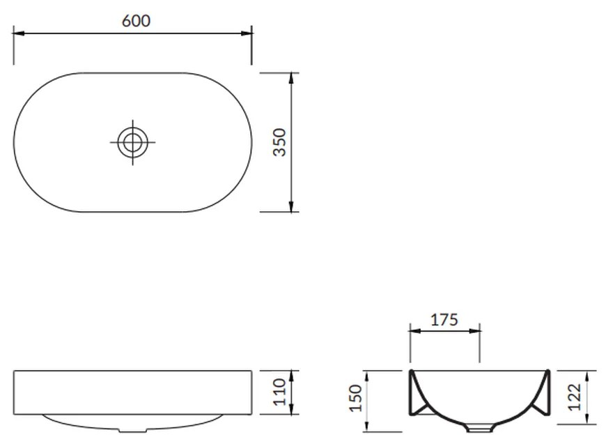 Lavoar pe blat alb 60 cm, oval, Cersanit Inverto