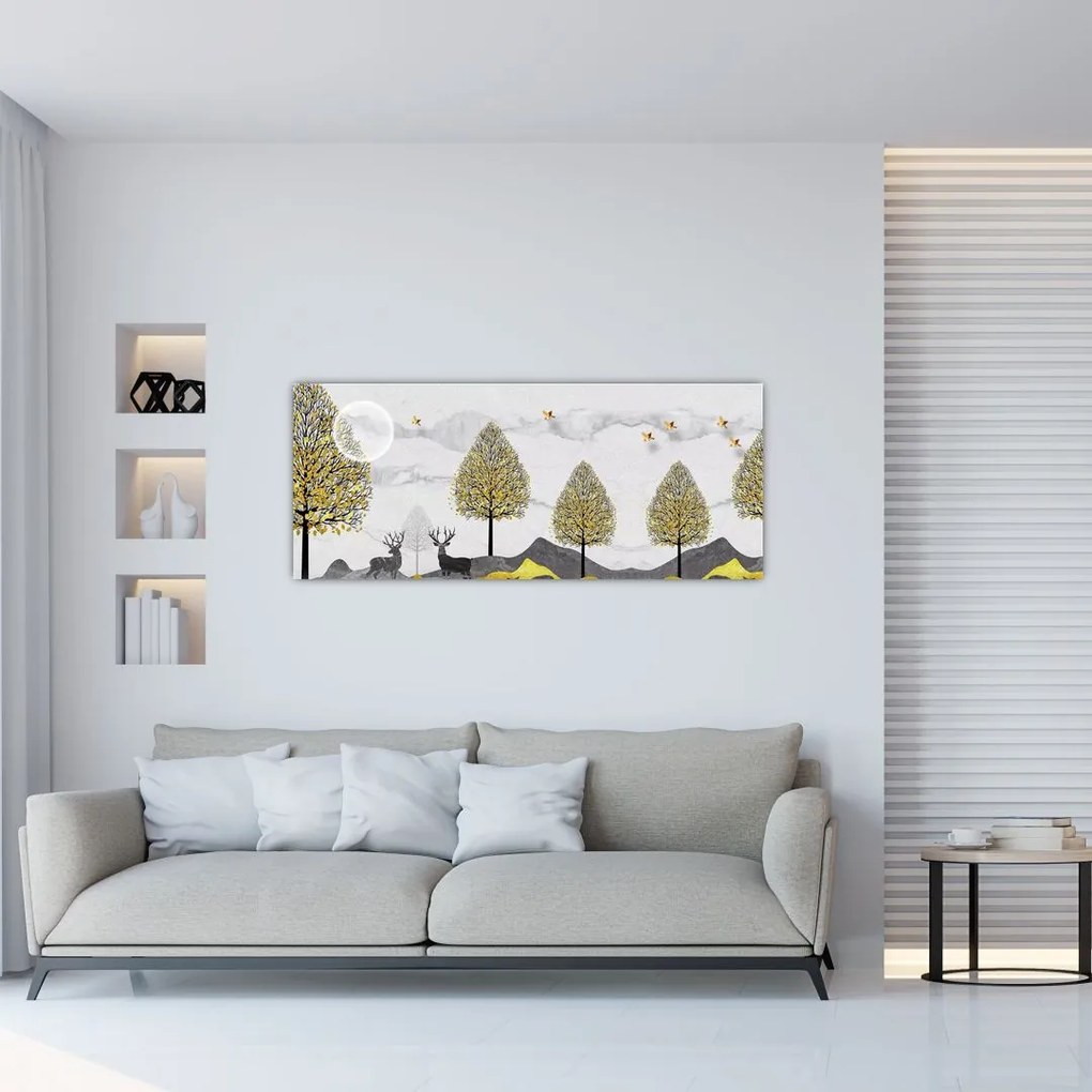 Tablou cu cerbi pictați (120x50 cm)