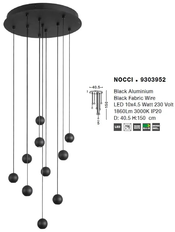 Lustra LED moderna cu 10 pendule Nocci negru NVL-9303952