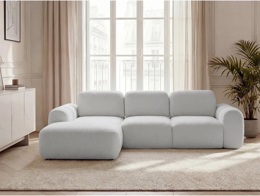 Colțar gri deschis extensibil/cu spațiu de depozitare cu tapițerie din țesătură bouclé (cu colț pe partea stângă/cu șezlong) Montaigne – Bobochic Paris