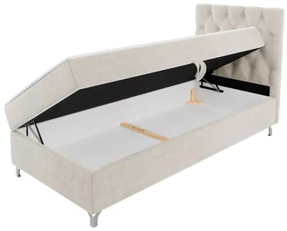 Pat de o persoană 80 cm Jenaks 1 (Bej) (cu somieră și saltea) (cu sp. depozitare) (S). 1103574