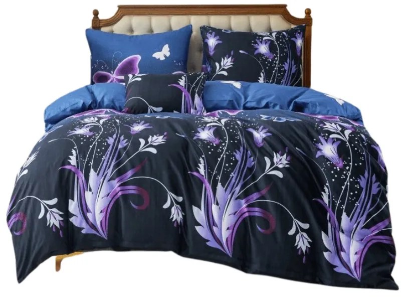 Lenjerie de pat din microfibra VIOLET BUTTERFLY albastru inchis Dimensiune lenjerie de pat: 2 buc 70 x 90 cm | 200 x 220 cm