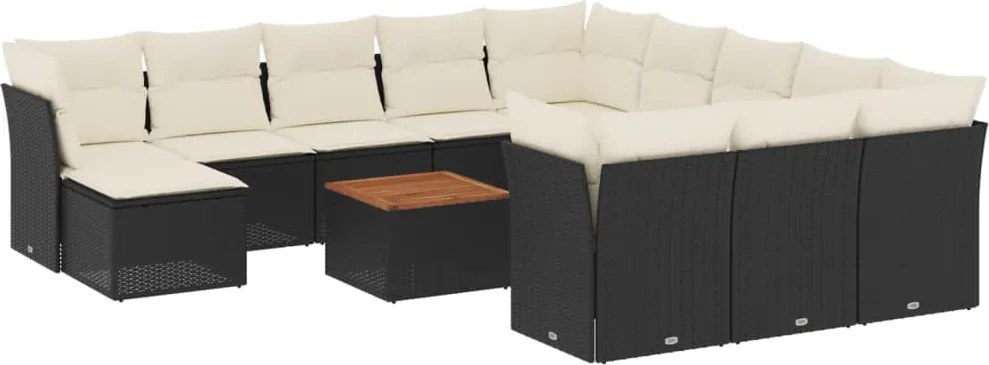 vidaXL Set mobilier de grădină cu perne, 13 piese, negru, poliratan