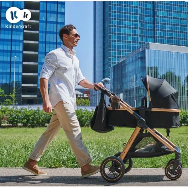 Cărucior de copii combinat 3 în 1 KINDERKRAFT ESME Pure black + scaun auto MINK PRO