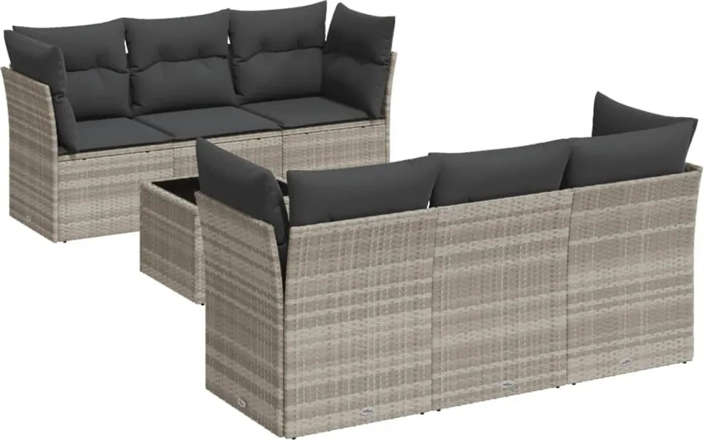 vidaXL Set canapele de grădină cu perne, 7piese gri deschis poliratan