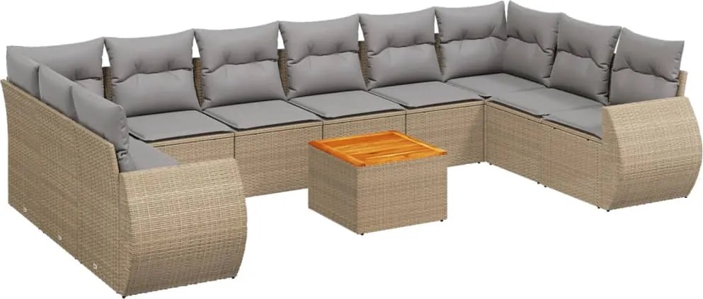 vidaXL Set canapele de grădină cu perne, 11 piese, bej, poliratan