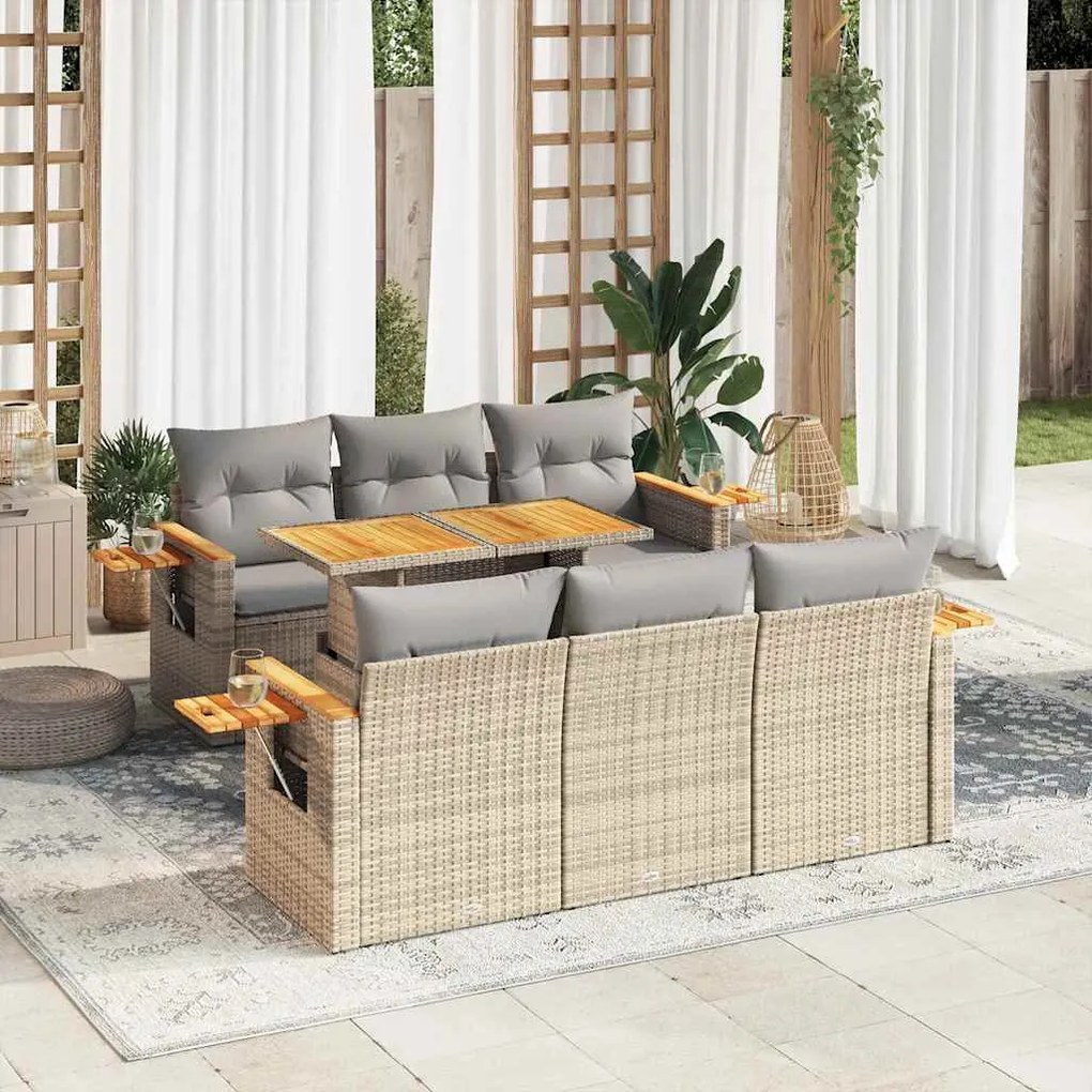 vidaXL Set canapele grădină cu perne 7 piese bej poliratan/lemn acacia