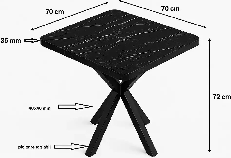 Masa bucatarie patrat  texturata, Homs ,negru,70 x 70X75 cm,A0036