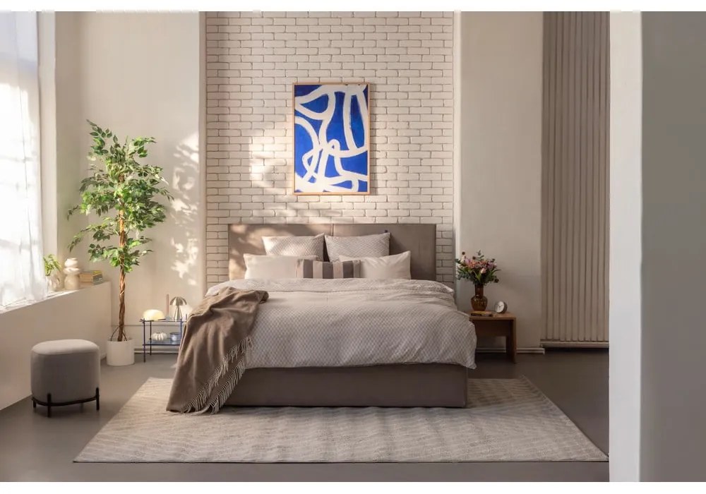 Pat dublu tapițat taupe cu spațiu de depozitare cu saltea / grătar 160x200 cm Thessa Bold - Bonami Selection