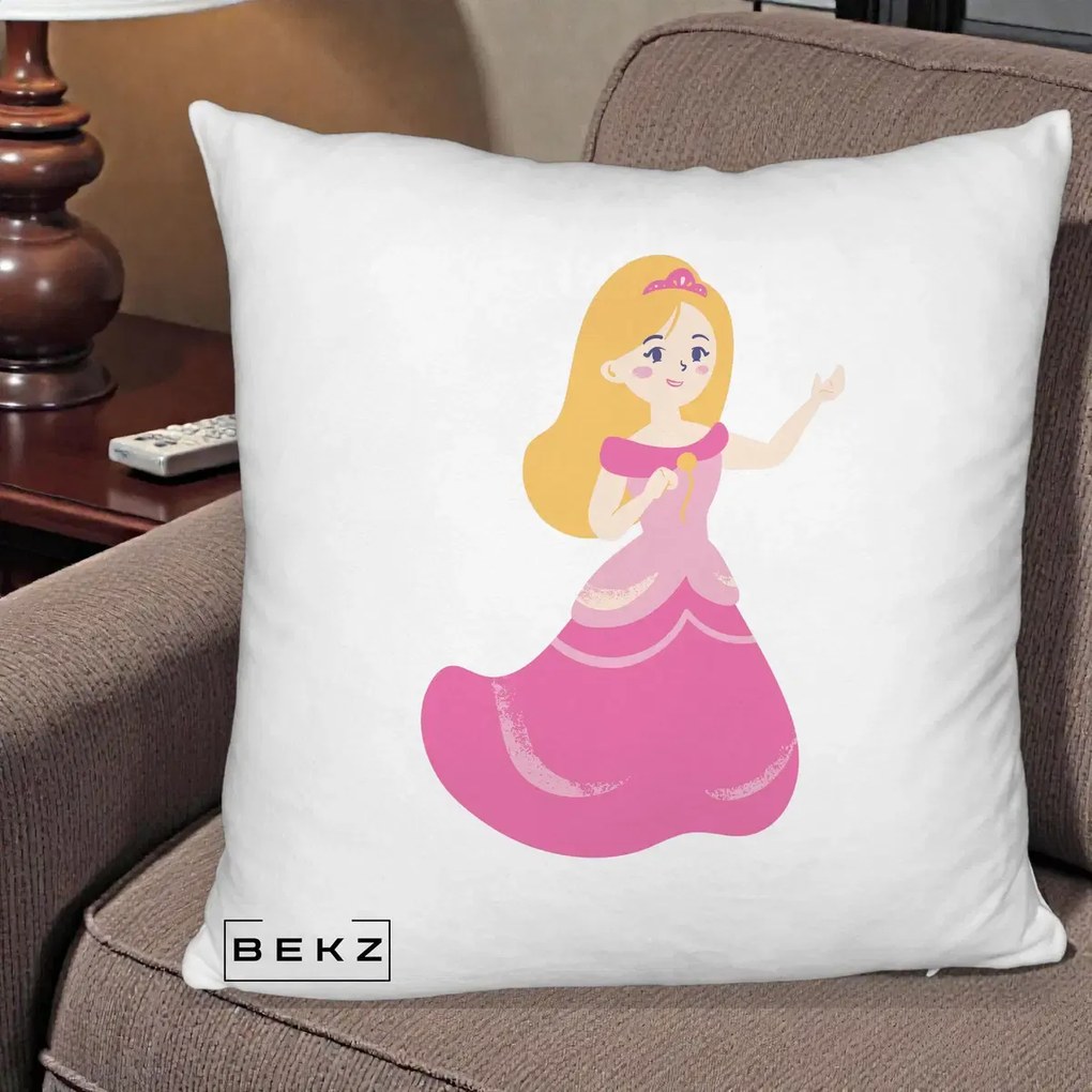 Perna Personalizata Printesa Roz cu Microfon, 40x40 cm, Alb Pufos, Husa Detasabila, Perna Inclusa, BEKZ®