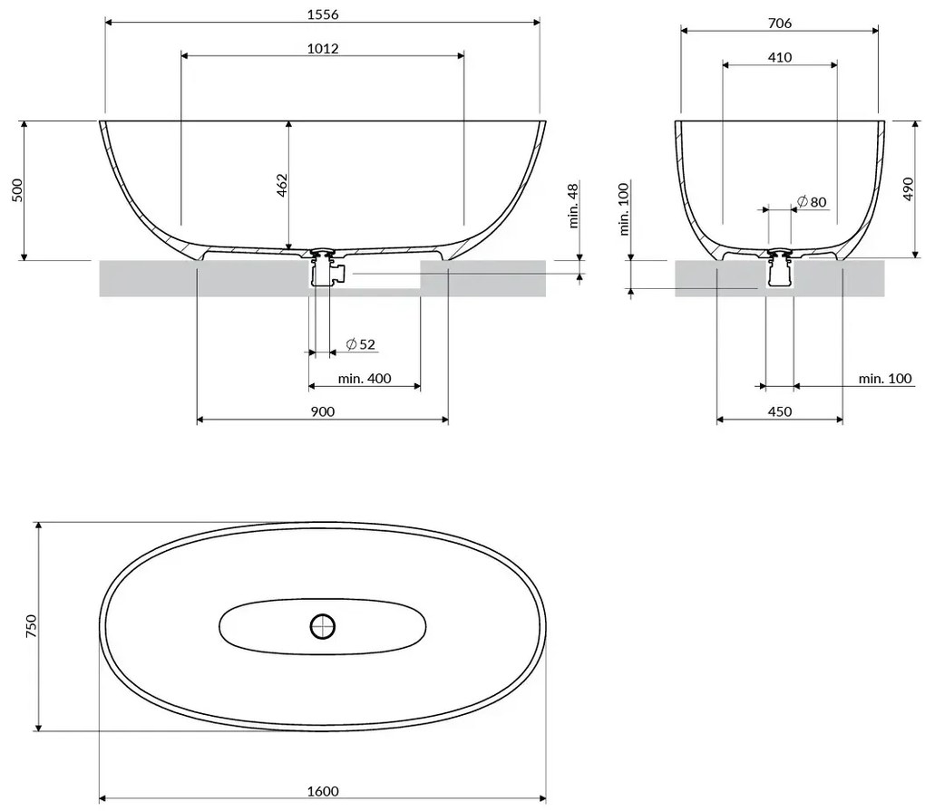 Cada freestanding 160x75 cm ovala, bej mat, Omnires Shell M 160x75 cm