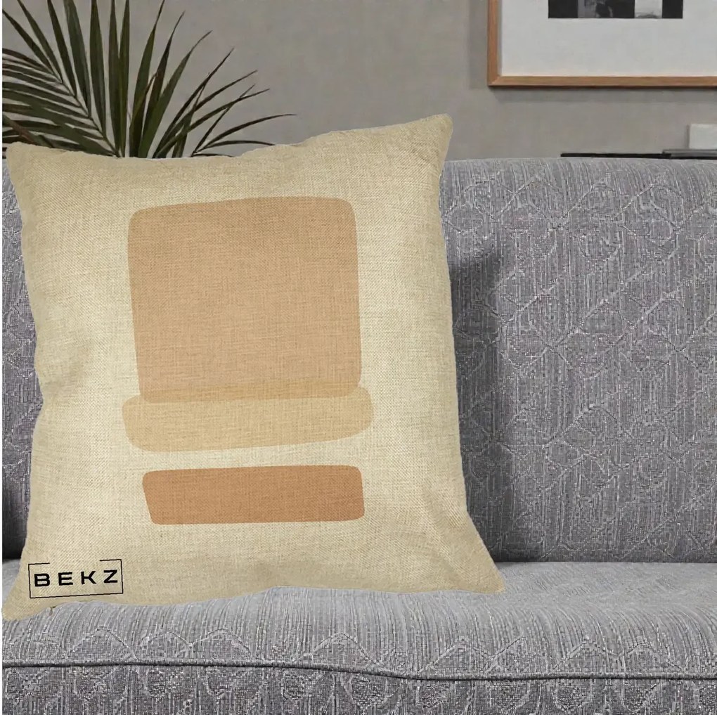Perna Decorativa Abstract Forme Bej Poudre, 40x40 cm, Crem, Husa Detasabila, Perna Inclusa, BEKZ®