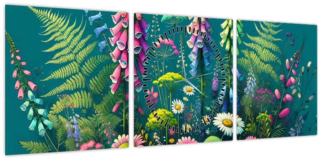 Tablou - Flori de câmp (cu ceas) (90x30 cm)