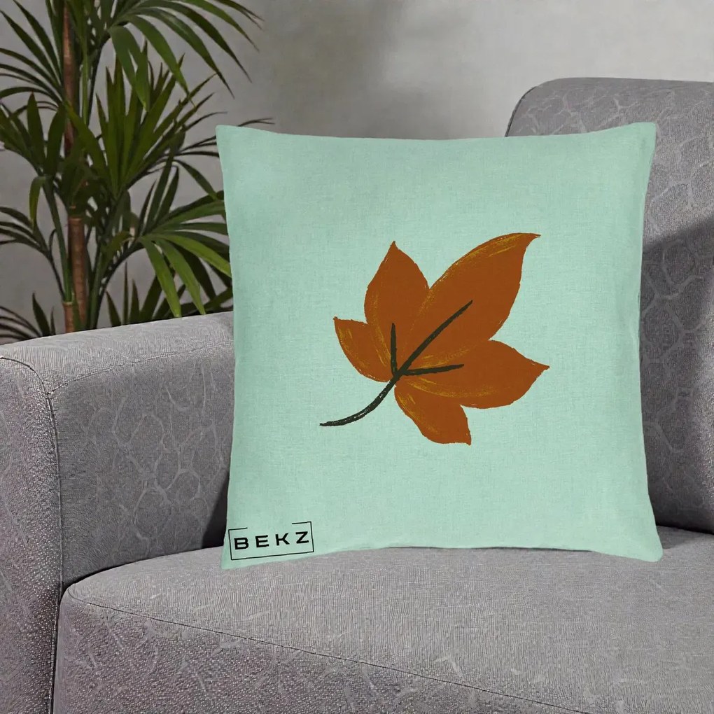 Perna Decorativa Frunza de Toamna Portocalie, 40x40 cm, Verde Menta, Husa Detasabila, Perna Inclusa, BEKZ®