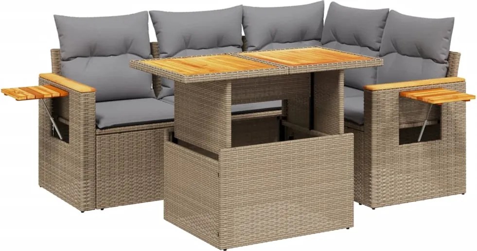 vidaXL Set canapele de grădină cu perne, 5 piese, bej, poliratan