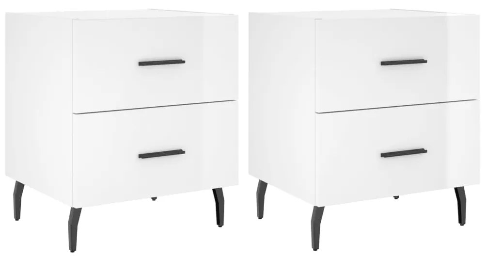 vidaXL Noptiere, 2 buc., alb extralucios, 40x35x47,5 cm, lemn compozit