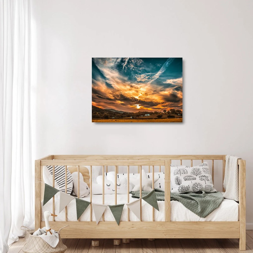 Tablou pe sticlă cu nori (70x50 cm)