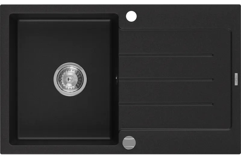 Mexen Bruno chiuvetă din granit cu 1 compartiment cu picurător 795 x 495 mm, Neagră - 6513791010-77