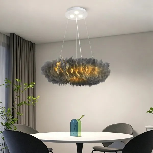 BRILAGI - Candelabru LED suspendat pe cablu FEATHER 3xE27/40W/230V + 3xLED/3W Ø 50 cm, gri
