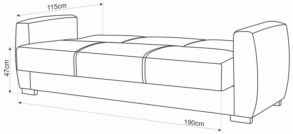 Canapea extensibila Oscar, 226x84x92 cm, 3 locuri, lada de depozitare, Gri inchis