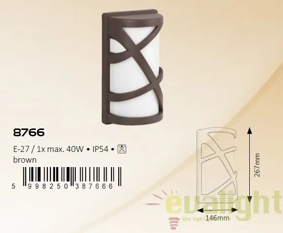 Aplica de perete cu protectie IP54 de exterior, finisaj maro, Durango 8766 RX
