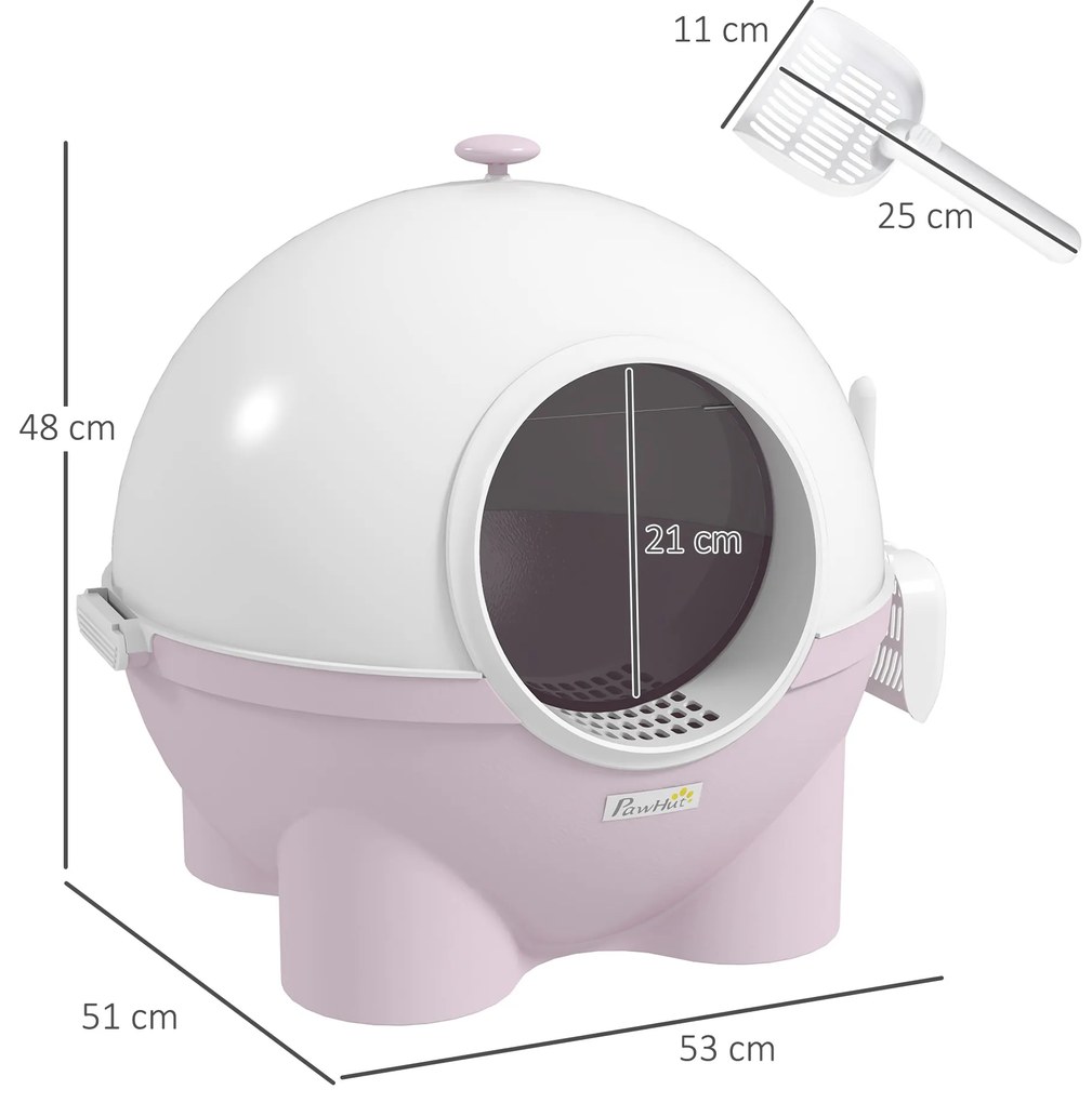 PawHut Litieră cu Capac pentru Pisici, Litiera pentru Pisici Mare cu Capac, Lopatica, Pedala pentru Nisipul care Cade, Maner Superior, Verde Deschis | Aosom Romania