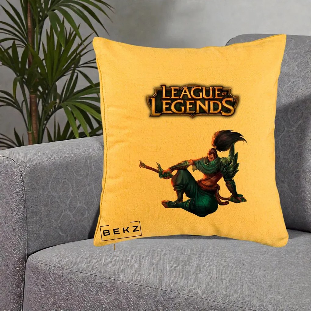 Perna Personalizata League of Legends Yasuo, 40x40 cm, Galben, Husa Detasabila, Perna Inclusa, BEKZ®