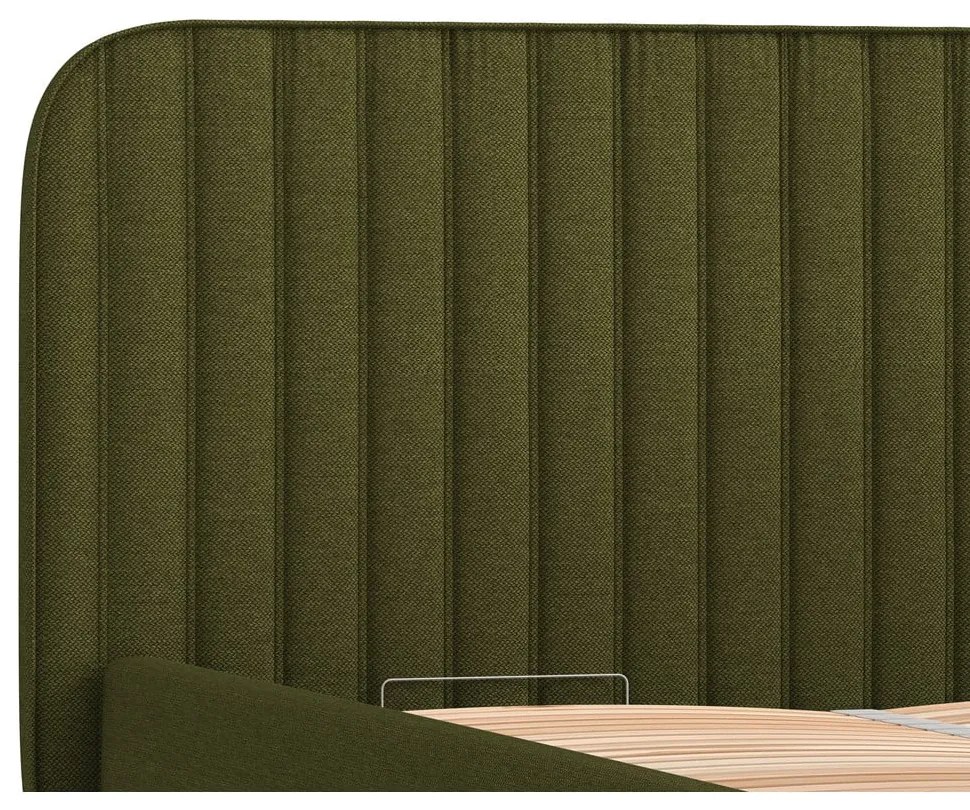 Pat matrimonial verde tapițat cu spațiu de depozitare cu somieră 180x200 cm Noto – Maison de Rêve