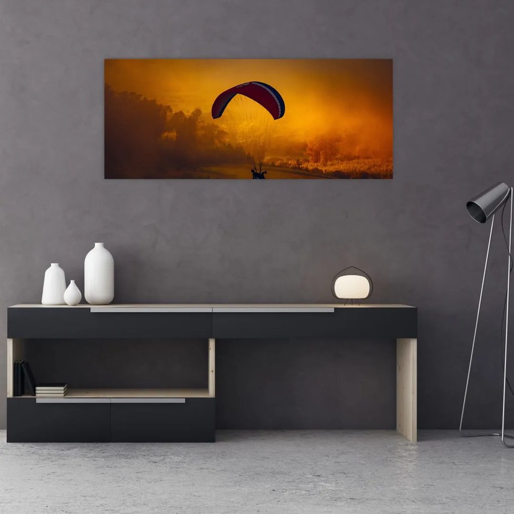 Tablou cu parașutistul în apus de soare (120x50 cm)