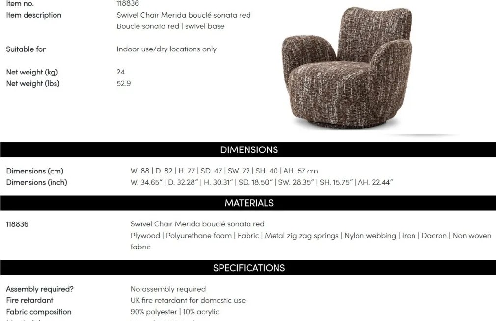 Fotoliu pivotant design LUX Merida, Boucle sonata red