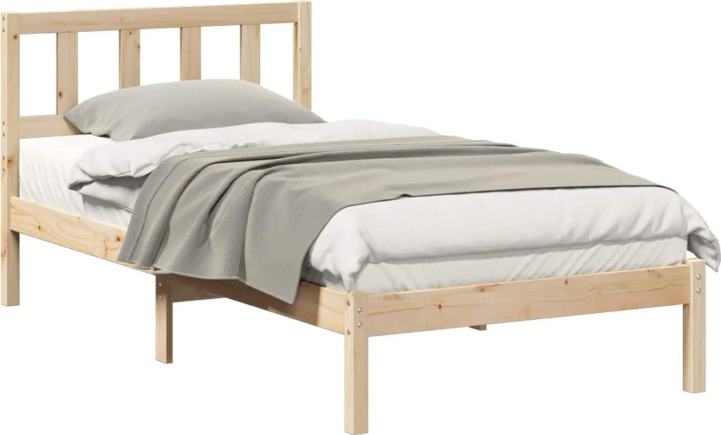 vidaXL Cadru de pat cu headboard Maro 90 x 190 cm Lemn de pin masiv