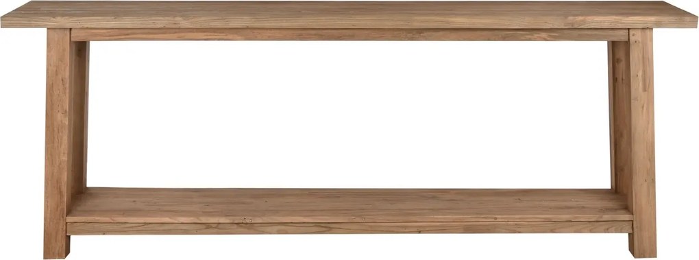 Consolă din lemn de tec reciclat, natur, cu raft inferior și picioare masive, aspect rustic, finisaj natural, 90 x 240 x 46 cm, „Margaux”
