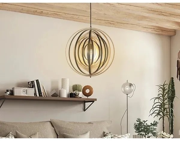 Lustră suspendată din lemn cu cablu, 1xE27/60W/230V, Ø 50 cm, lemn masiv/furnir/lemn de cauciuc