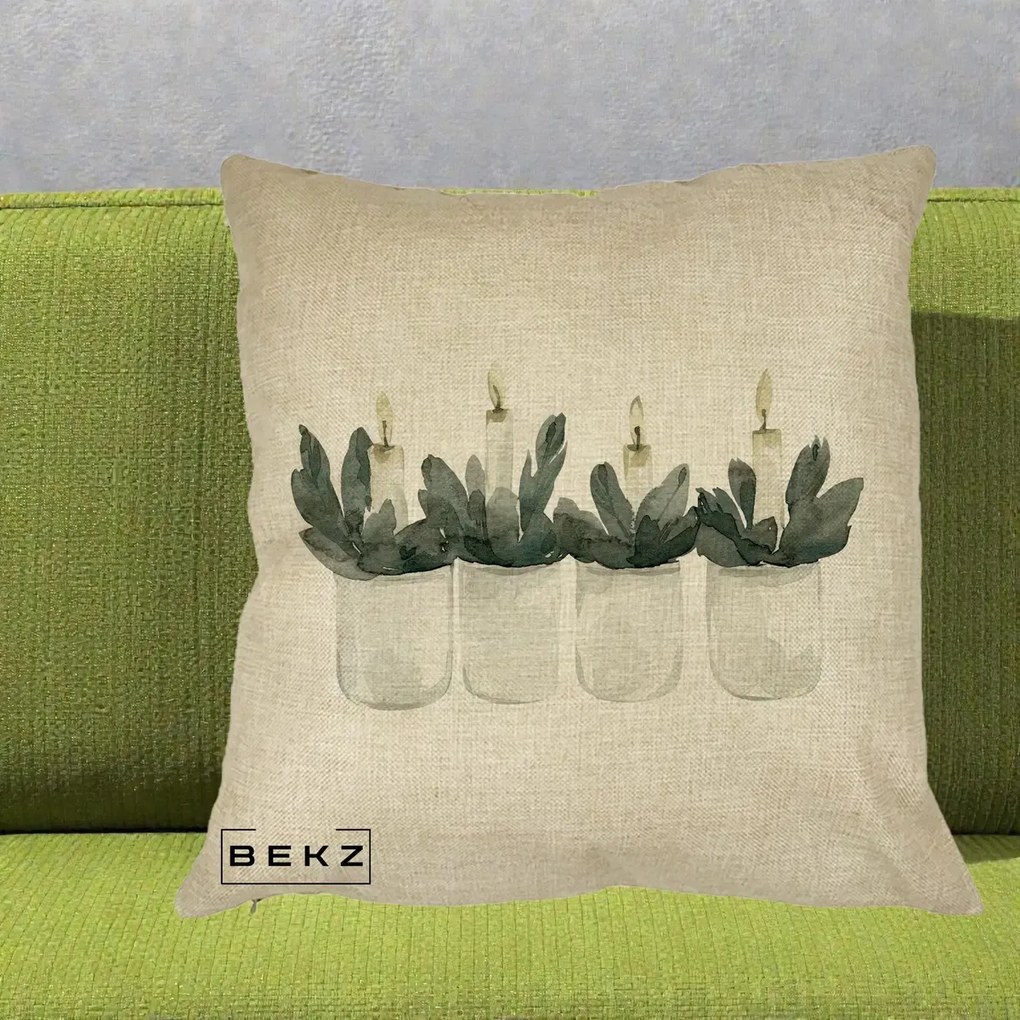 Perna Decorativa Lumanari Advent in Borcane, 40x40 cm, Crem, Husa Detasabila, Perna Inclusa, BEKZ®