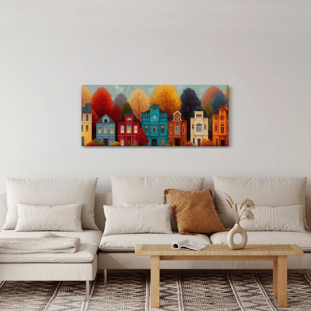 Tablou - Oraș de toamnă pictat (120x50 cm)