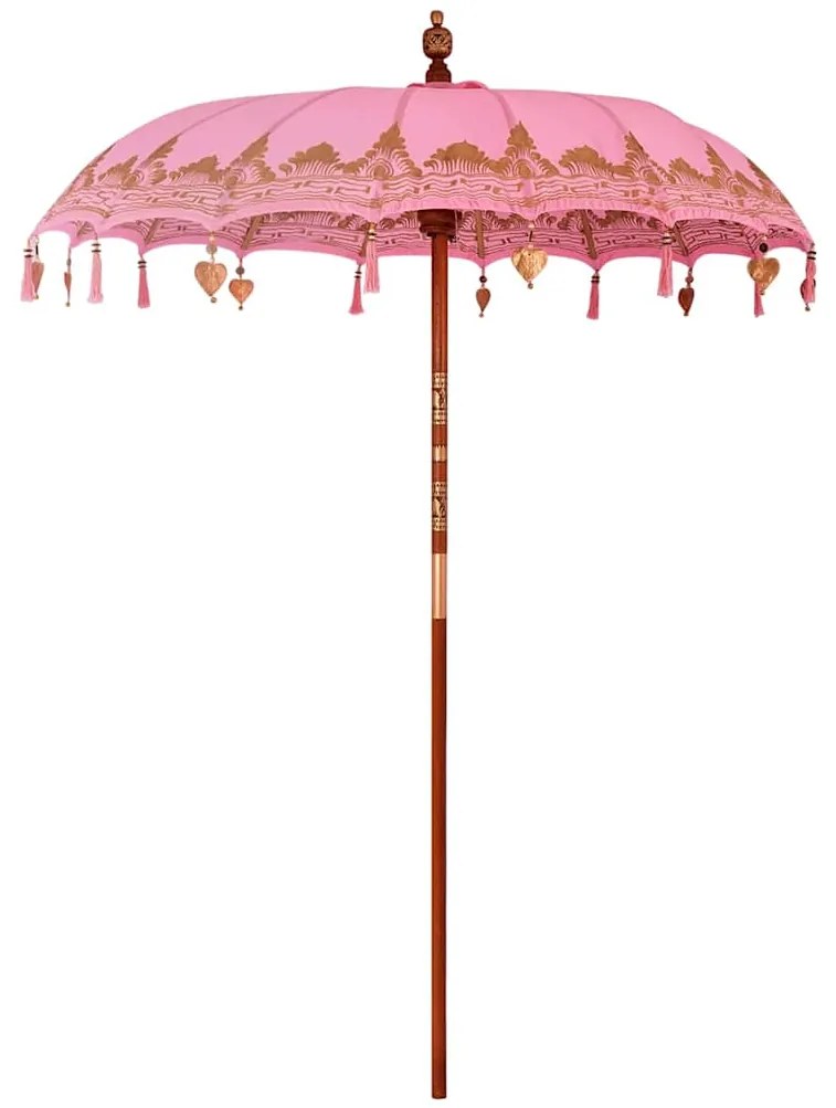 vidaXL Umbrelă de soare Altele Manual Roz x 260 cm Bumbac și lemn masiv