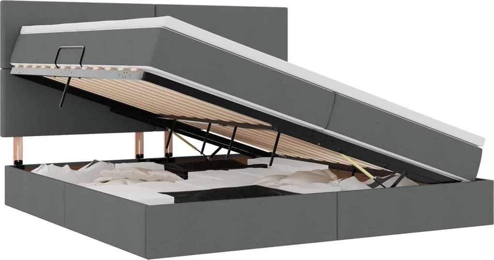 vidaXL Pat cu saltea și LED cu led Gri închis 200 x 200 cm Poliester