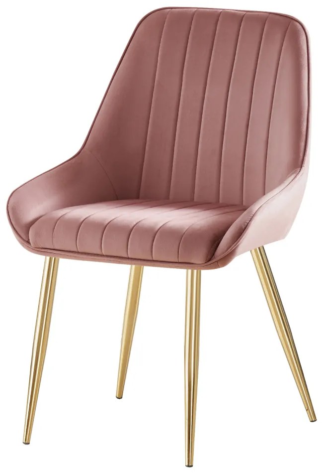 Scaun de dining sufragerie, roz tesatura stofa Velvet gold crom-auriu, roz/crom auriu, stofa textil