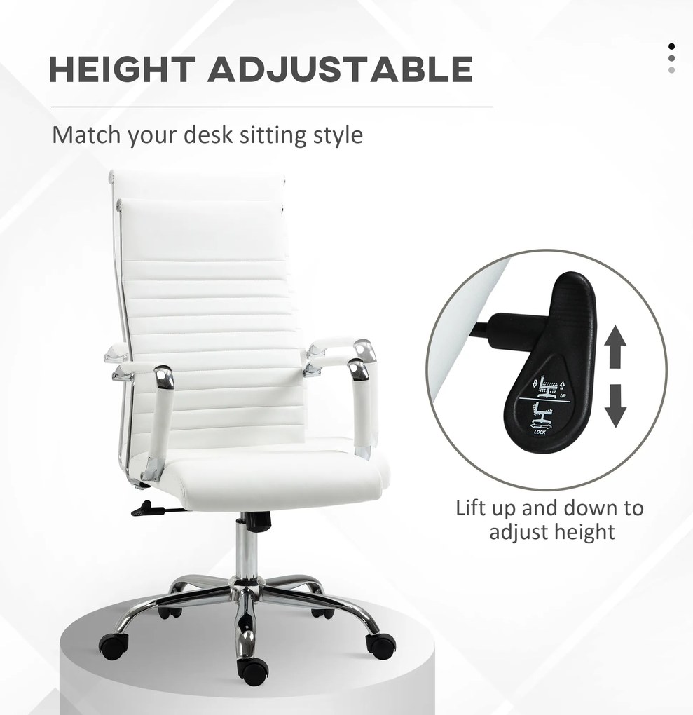 Vinsetto Scaun de birou ergonomic din piele ecologică, cu rotire și balans, 54x62x104-114 cm, alb | Aosom Romania