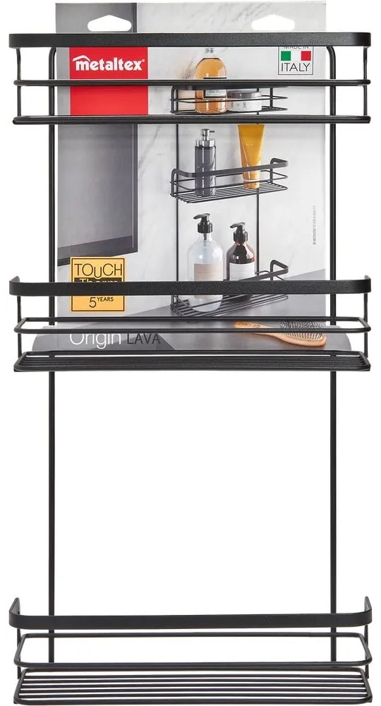 Raft de baie cu trei nivele Metaltex Origin, negru