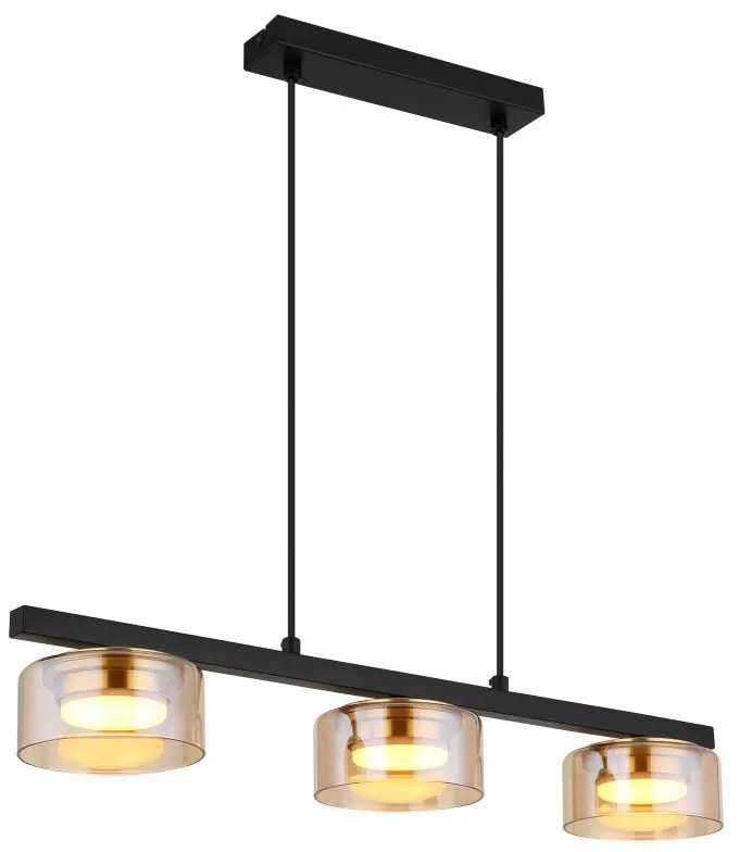 Lustra suspendata din metal negru cu sticla chihlimbar HIGGINS 3L